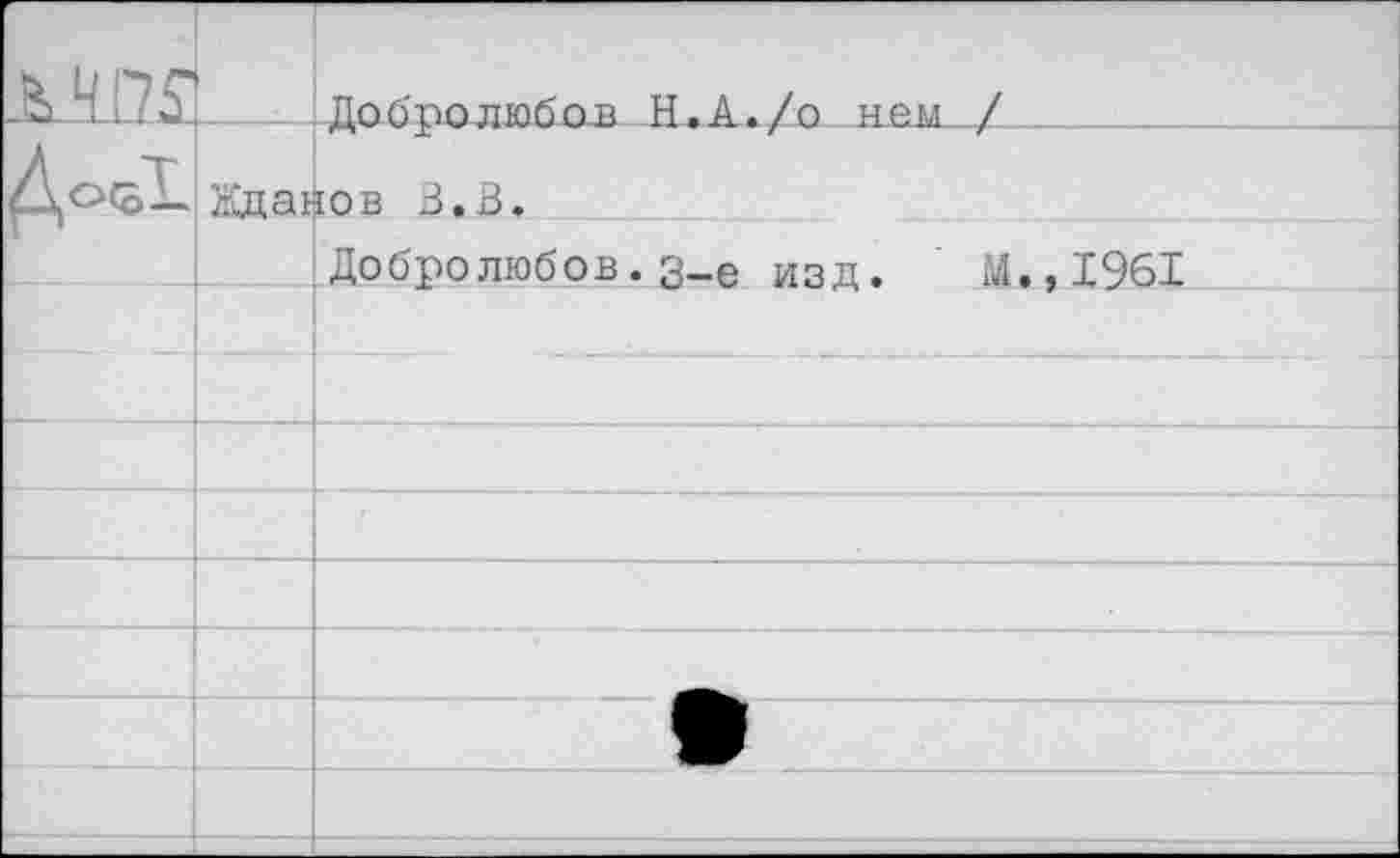 ﻿Добролюбов Н. А./о
Жданов В. В.
(Добролюбов.з-е изд. ' М.,1961